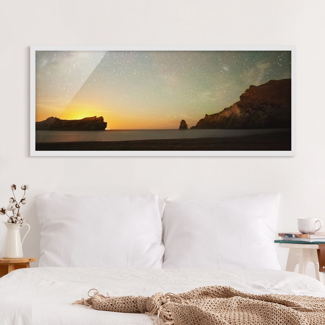 Bild mit Rahmen - Sternenhimmel über dem Meer - Panorama-Landschaft - A