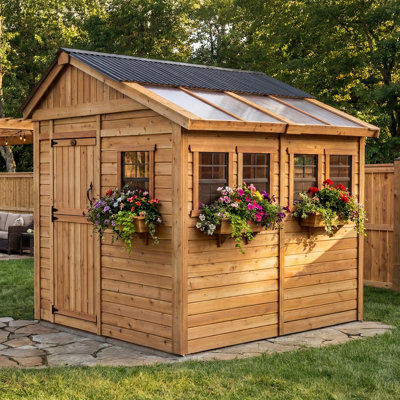 8 ft. W x 8 ft. D Cedar Wood Sunshed Garden Shed with Metal Roof