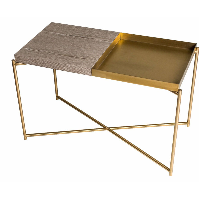Bedell Tray Top End Table, Brass, Weathered Oak/Brass