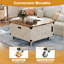 Table basse à plateau relevable avec station de charge, table basse carrée avec lumières à capteur, table centrale avec armoire de rangement et roulettes verrouillables