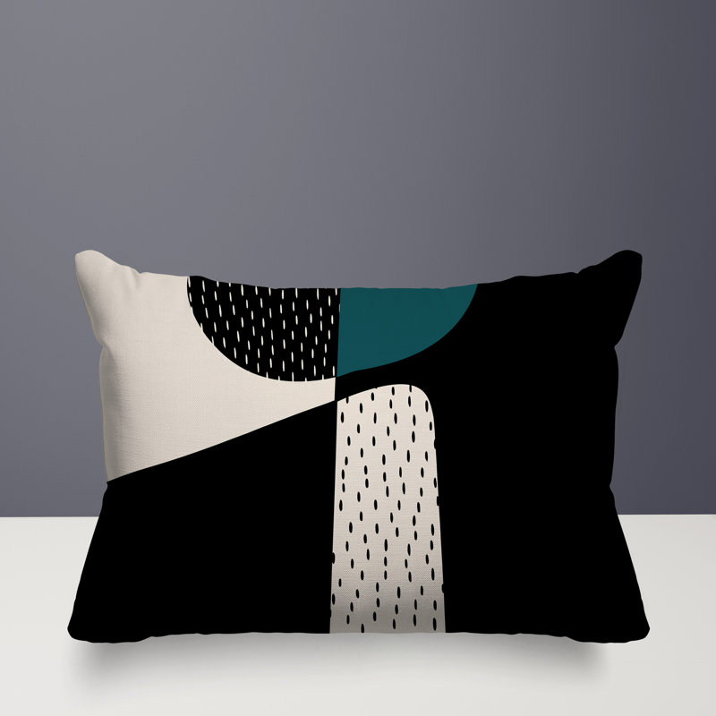 Coussin lombaire réversible intérieur / extérieur Vikka, H 18 po x l 25 po, Émeraude / noir / blanc cassé