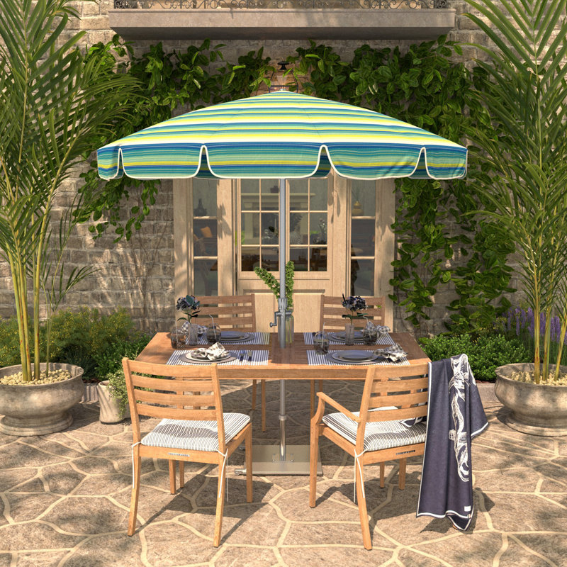 Parasol de patio 8,5 pi avec nervures en fibre de verre et collier inclinable à Seville Seaside Sunbrella, Silver