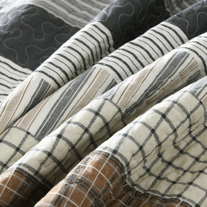 DDUOXIN 100% Cotton 98×90 inch Quilt Sets - 1 Quilt with 2 Pillow Shams, Brown/Gray/Cream, Queen Quilt + 2 Pillow Shams