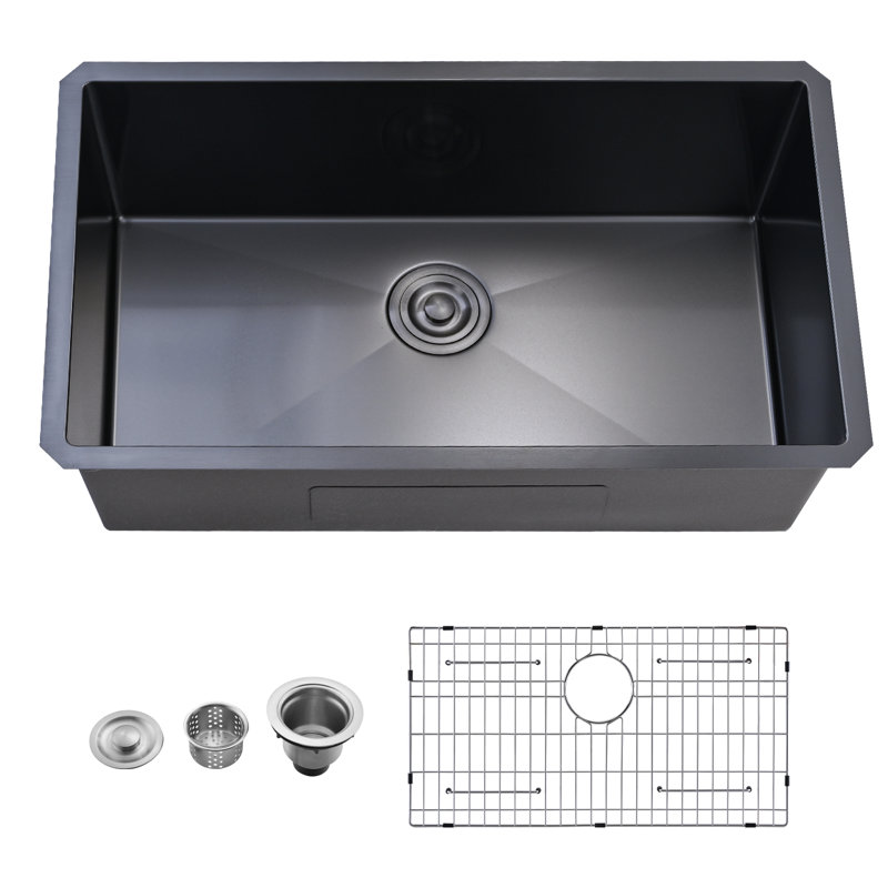 Évier de cuisine à simple cuve encastrable 32 po x 19 po avec finition en acier inoxydable 304 poli de calibre 16