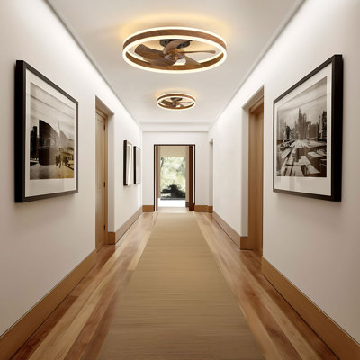 20 in. Black and Painted Walnut Flush Mount Ceiling Fan with Light and Remote APP Control