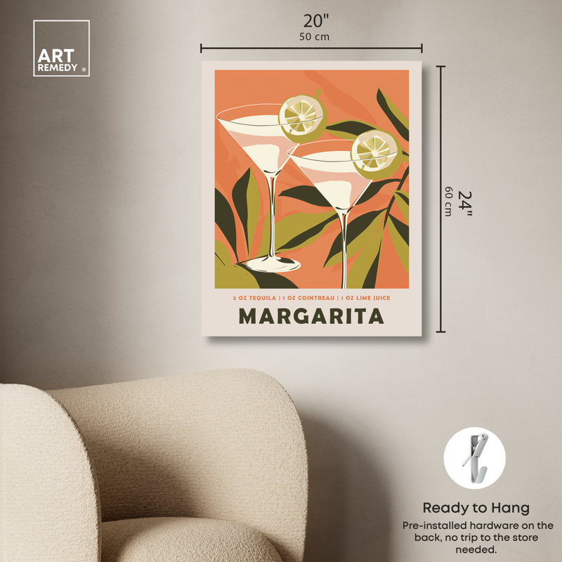 «Margarita», affiche d'art mural rétro Summer Drinks par Art Remedy, Toile tendue, 24" H x 20" W