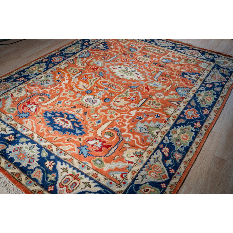 Tapis traditionnel en laine rouille noué à la main Oushak