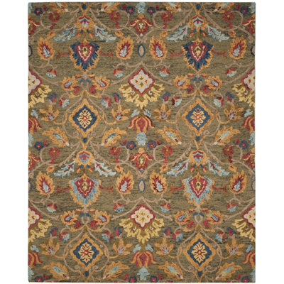 Tansy Handmade Wool Green / Multi Rug