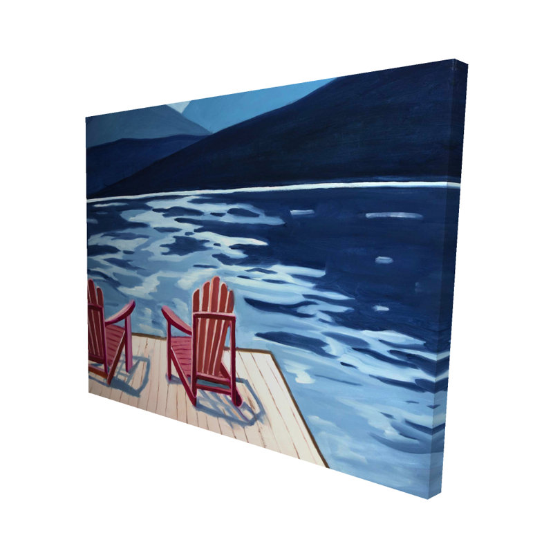 Art sur toile, "Lake Dock Mountains Chairs"
