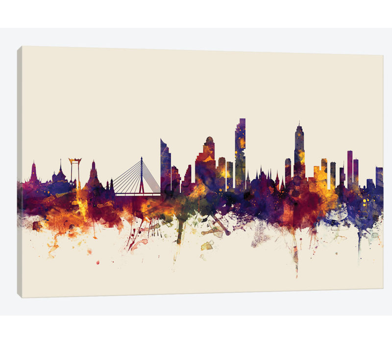 «Skyline Series», impression sur toile beige, H 12 po x l 18 po x P 1,5 po, Toile tendue, Pas de tapis
