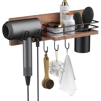 Support mural en bois pour sèche-cheveux, organisateur pour outils de salle de bain, support pour séchoir à cheveux, fer à friser et outils de coiffage