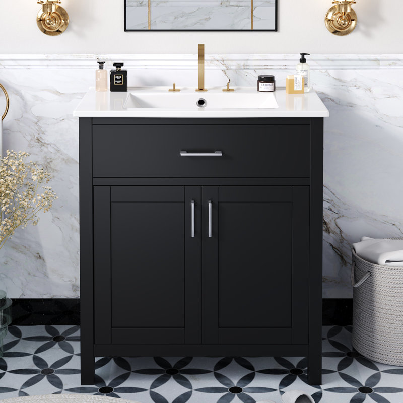Meuble-lavabo 30 po avec comptoir en céramique, Noir
