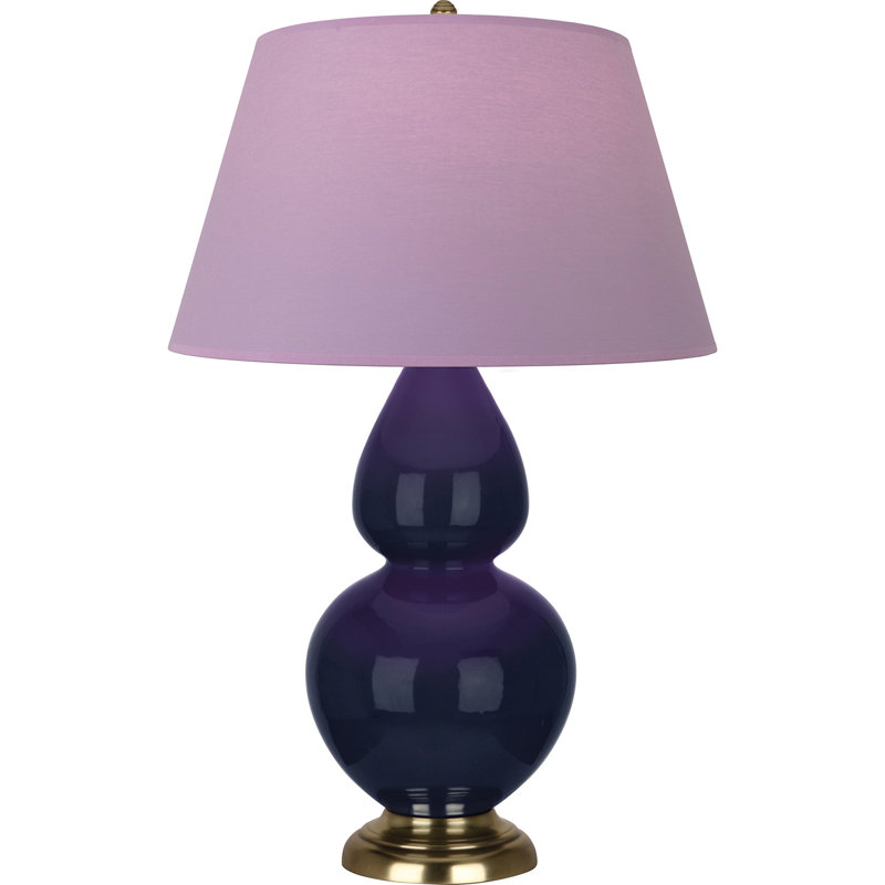 Lampe de table double gourde en céramique, Lavande / prune, Bleu minuit verni / laiton, Laiton