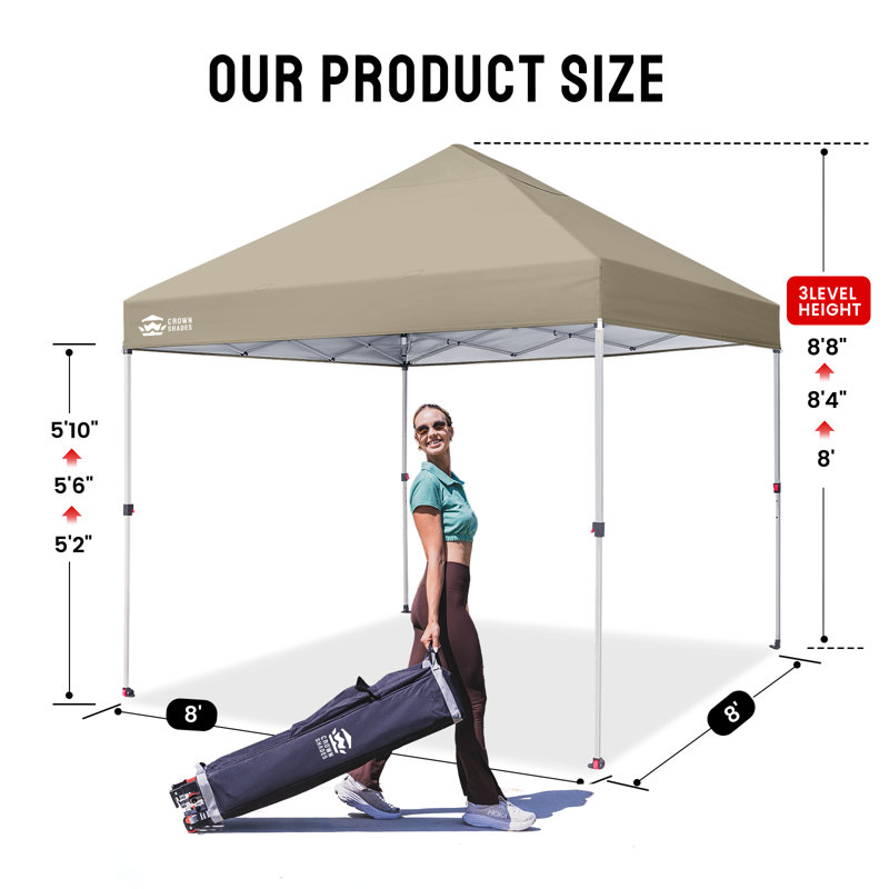8 Ft. W x 8 Ft. D Instant  Pop Up Canopy Tent with One Push Setup, Beige