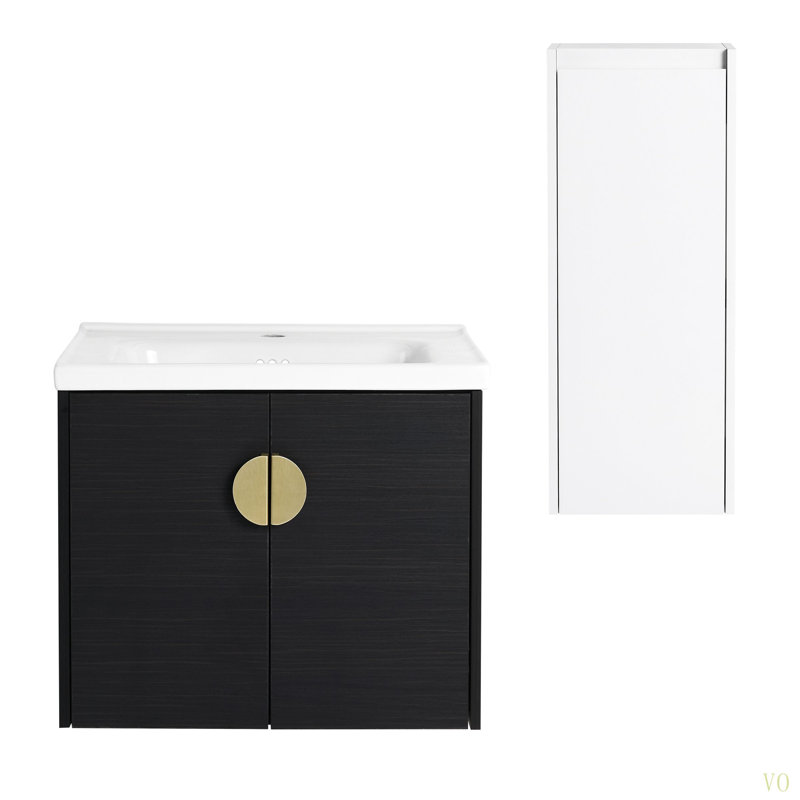 Meuble-lavabo mural 24 po avec lavabo en céramique et armoire latérale, portes à fermeture en douceur, armoire combinée 00112WH-06324BCT (KD-Packing)