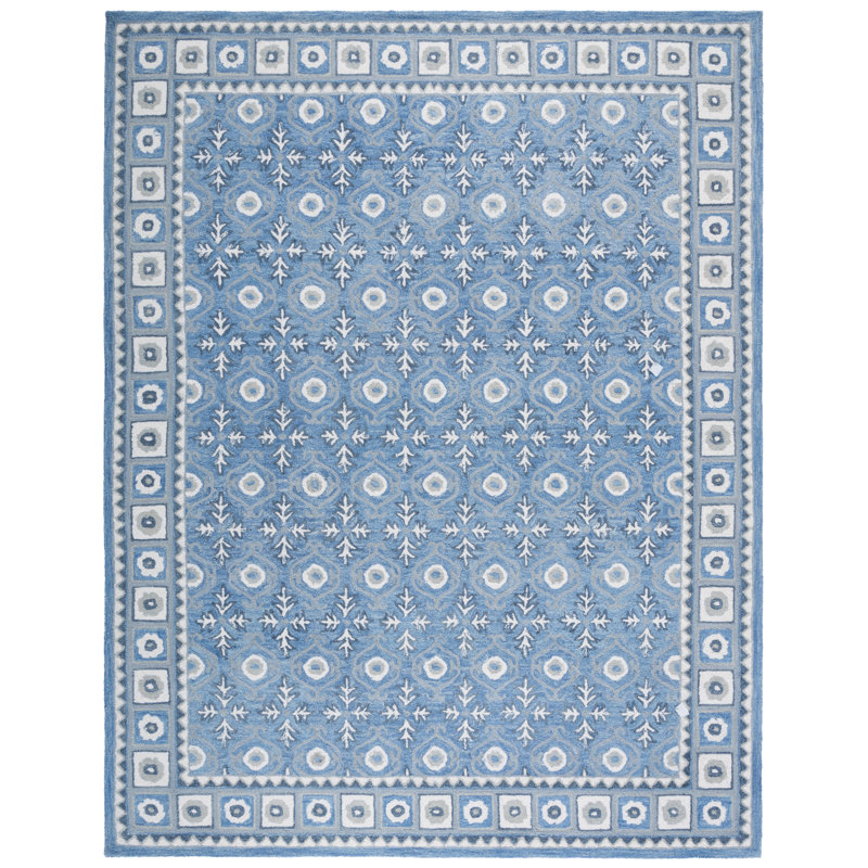 Ebony Hand Tufted Wool/Cotton Southwestern Rug in Blue/Ivory, Rectangle 9" x 12"