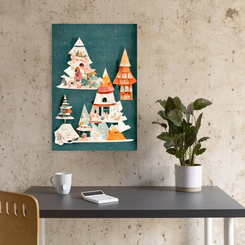 Enchanted Forest Homes, arbre de Noël moderne et coloré, forêt, impression d'art mural, 18" H x 12" W
