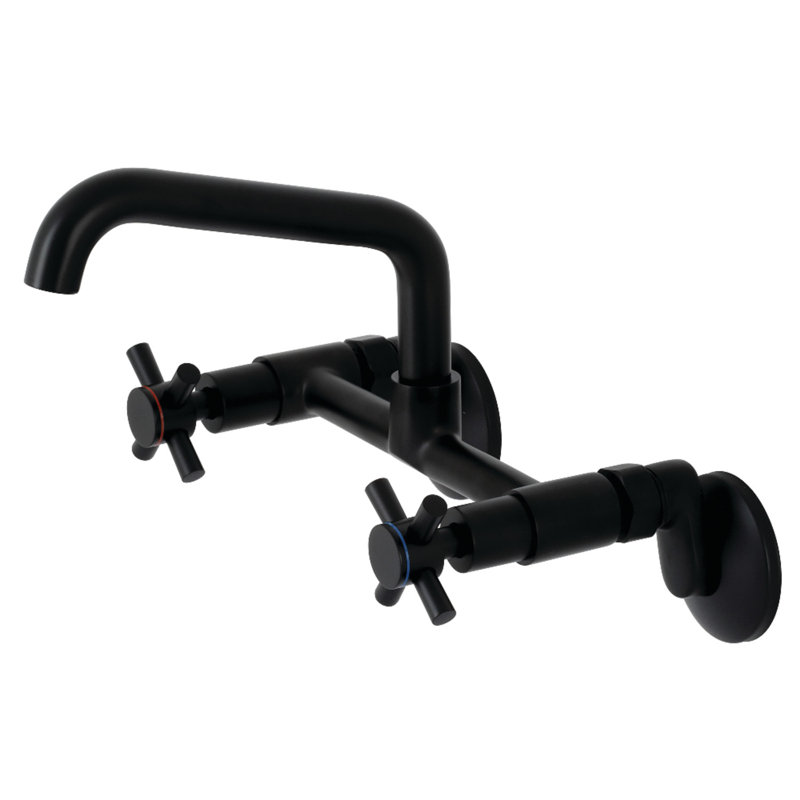 Kingston Brass Concord Double-Handle 2-Hole Wall-Mount Bridge Kitchen Faucet, Matte Black