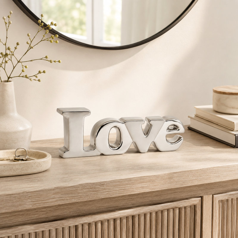 Arali LOVE Ceramic Letter Block Sculpture (Silver), Silver