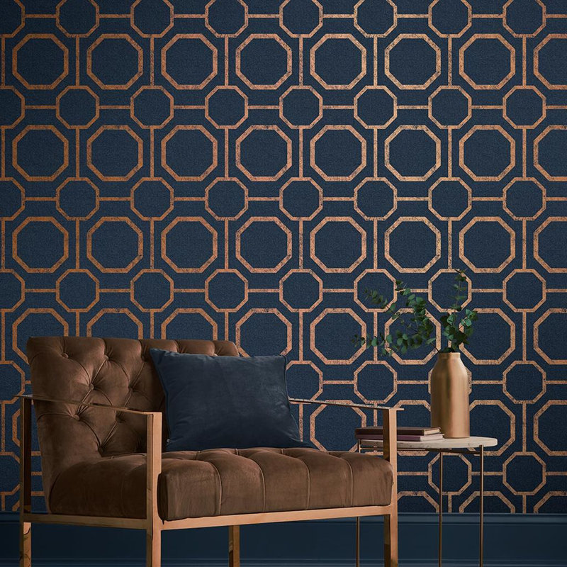 Sashiko Geometric Wallpaper Roll, Navy