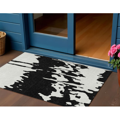 Tapis intérieur lavable abstrait noir et ivoire Arpin 3 pi x 5 pi