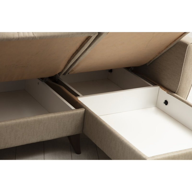 Canapé-lit d'angle Laquieta, 100 % polyester beige