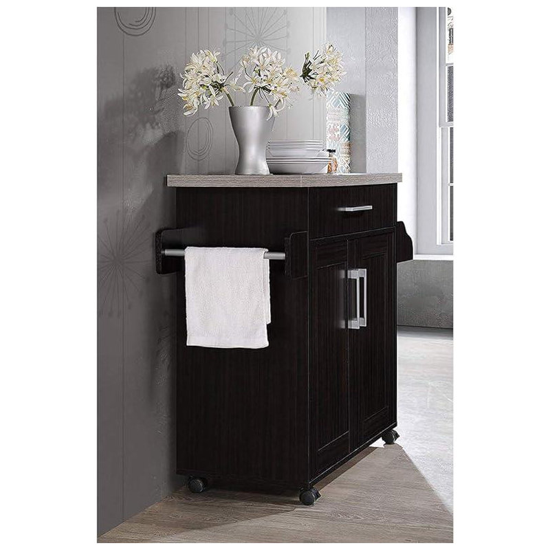 Albizu Wood Kitchen Island, Black/Grey