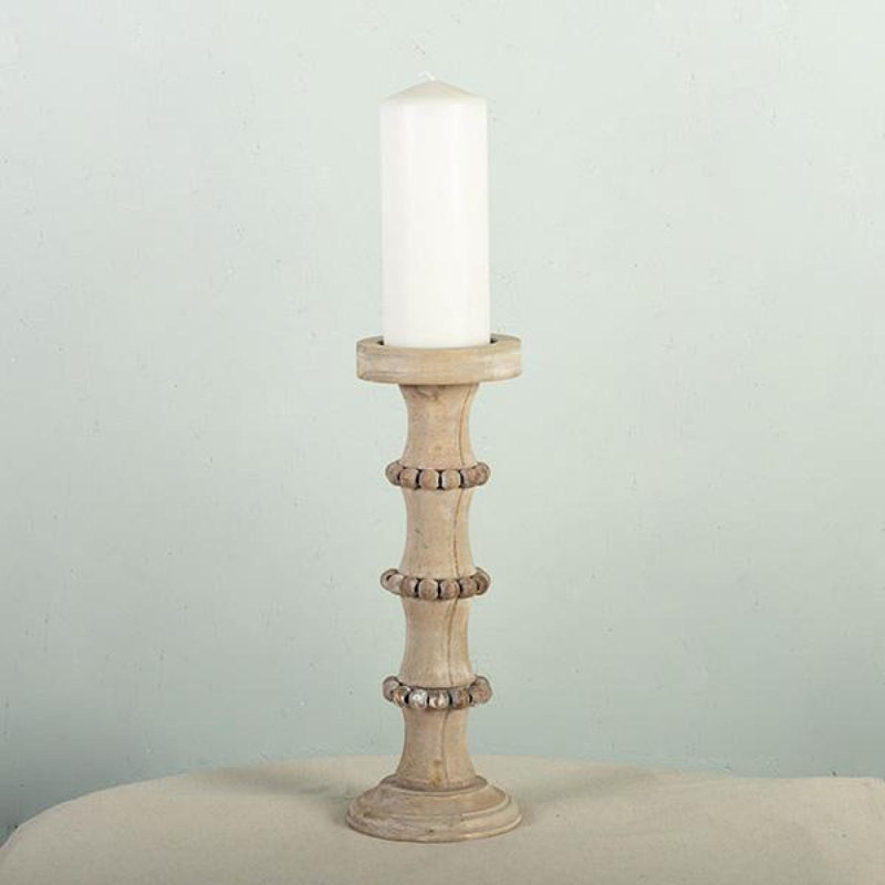 Pilier de table en bois avec bougie incluse, H 14,25 po x l 5,25 po x P 5,25 po, Brun