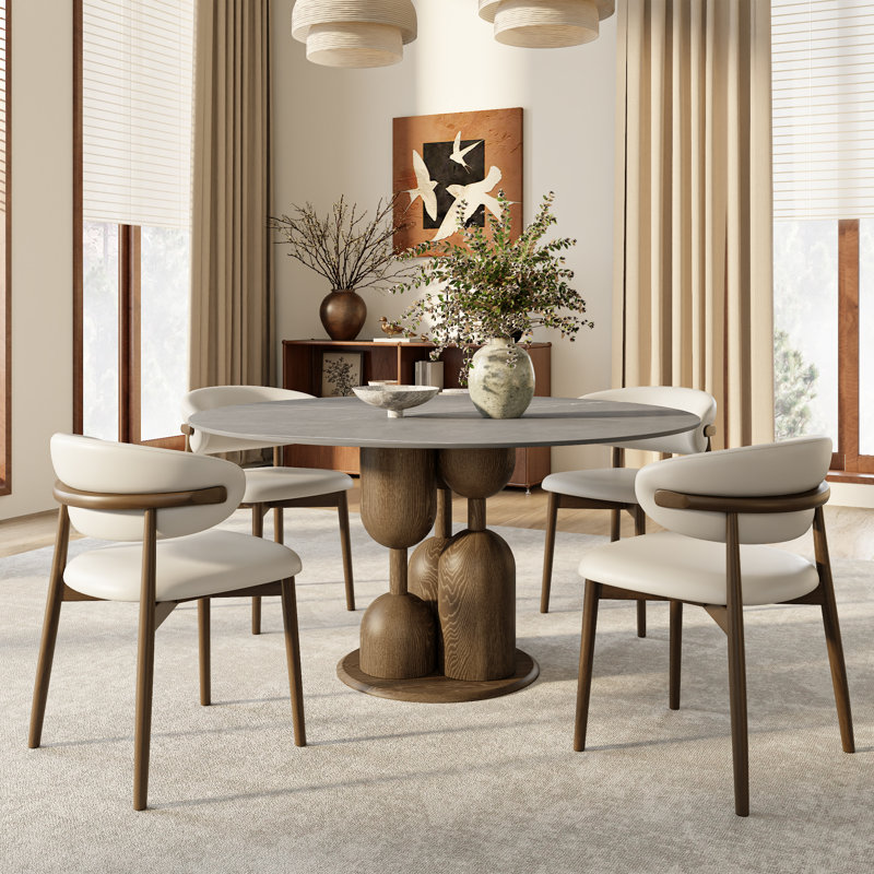 Ensemble de salle à manger 5 pièces Amberly, H 29,52 po x l 47,24 po x P 47,24 po, 7 pièces : table, 6 chaises, Gris nuageux