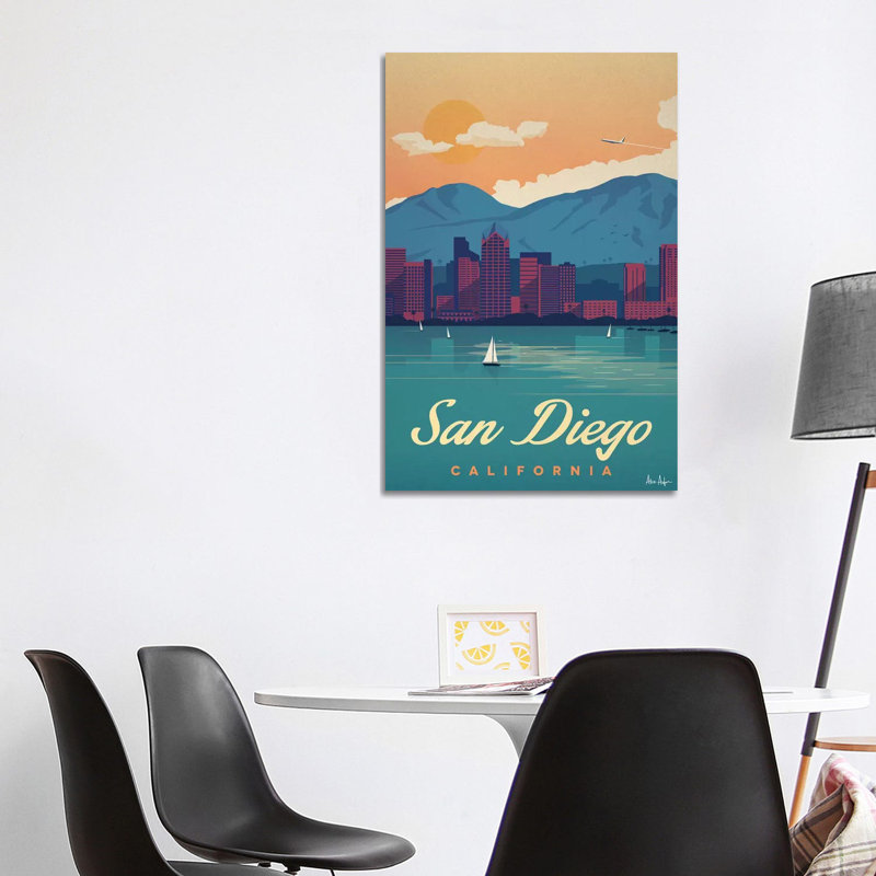 San Diego - impression d'art graphique, H 40 po x l 26 po x P 1,5 po, Toile tendue, Pas de tapis