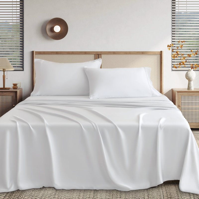 Luxury Sheet Set, Cooling 100% Rayon From Bamboo Silky Soft Bedding, White, King Sheet Set with 2 Pillowcases