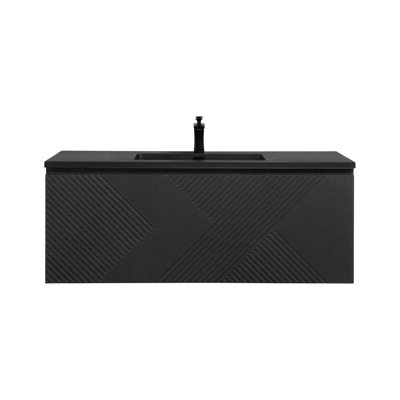 48" Single Ink Black Bathroom Vanity Wall-mounted Floating vanities with Matt Black Resin Stone Top,2 Drawers