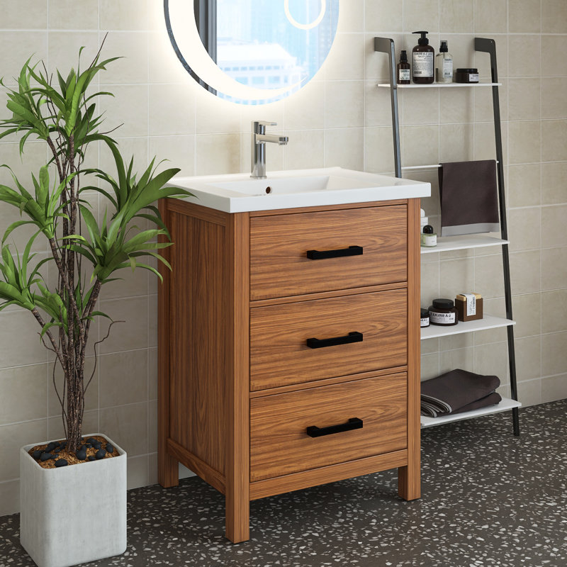 Ensemble de meuble-lavabo simple 24,4 po avec plateau en céramique Deeana