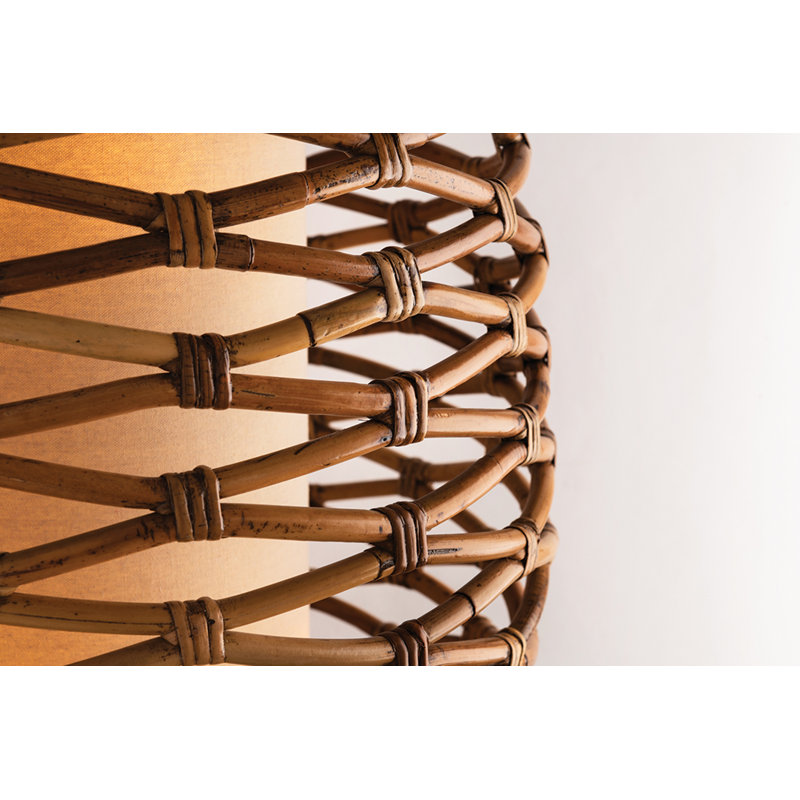 Bronze and Rattan 8-Light Drum Pendant Chandelier