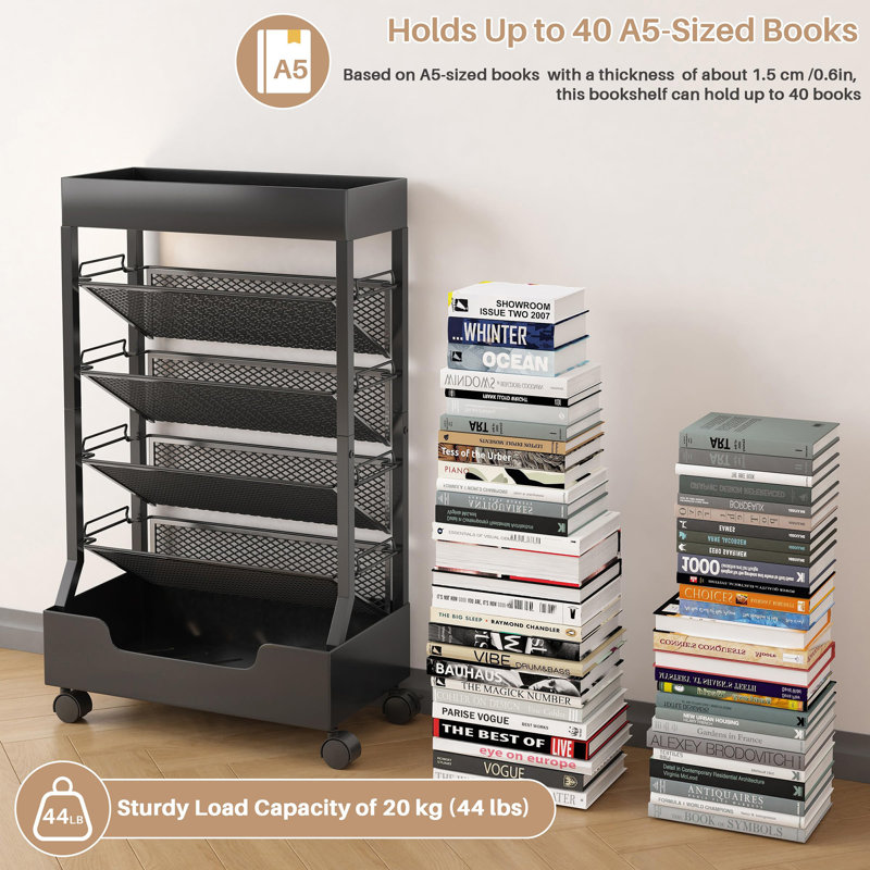71cm H x 42cm W File Cart with Wheels, Black