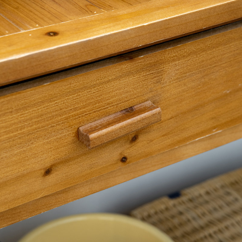 Table de rempotage, banc de jardin, poste de travail extérieur en bois avec niveaux de tablettes et tiroir pour patio, cours, balcon