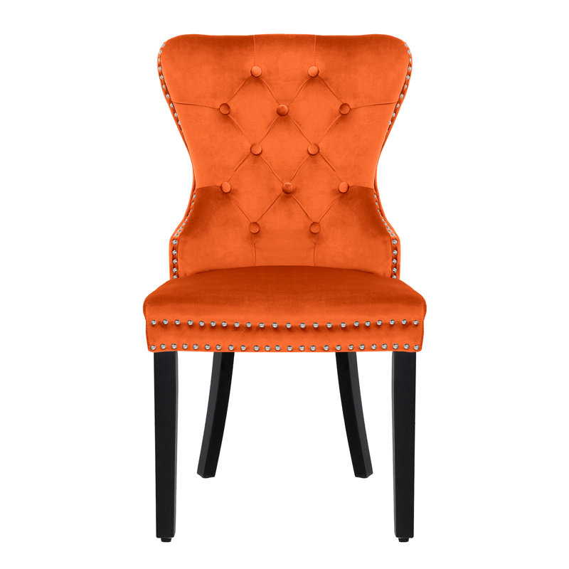 Chaise d'appoint à oreilles en velours capitonné Kirsten, Orange