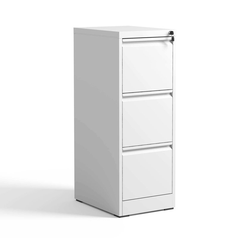3 Drawer Steel Vertical File Cabinet, Home Office Essential, , , Full Extension Drawers, Tilt For Secure Storage Metal & Office/Home, Tilt, Fits A4/Legal/Letter Size