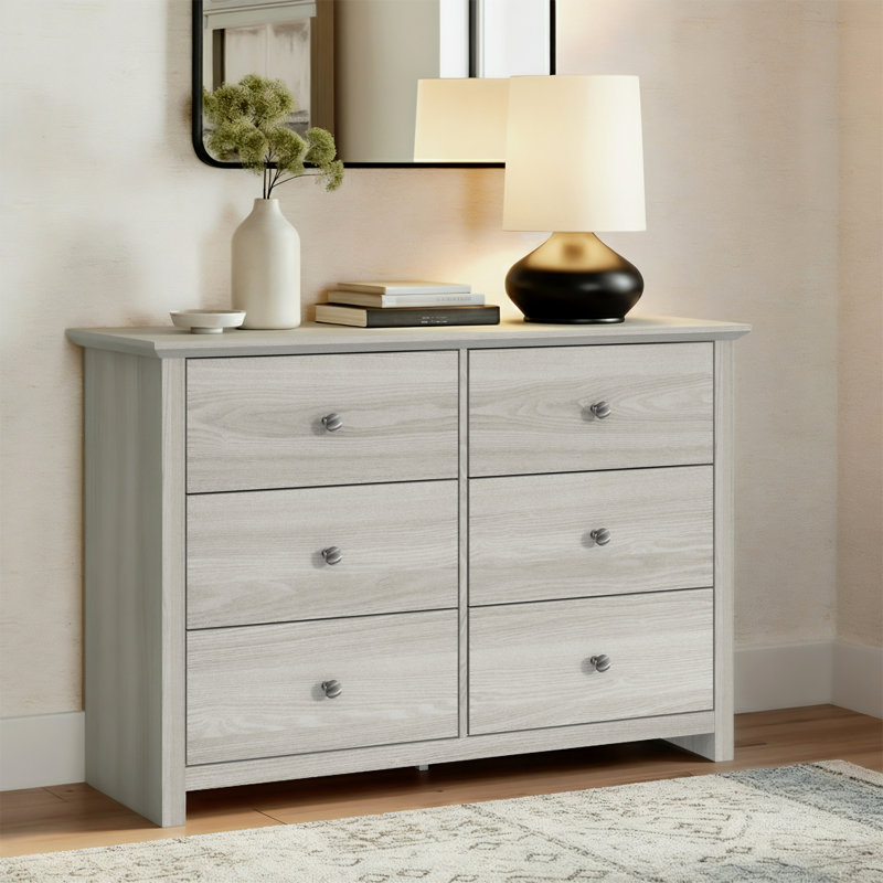 Commode double Tevrat à 6 tiroirs, Chêne gris chaud