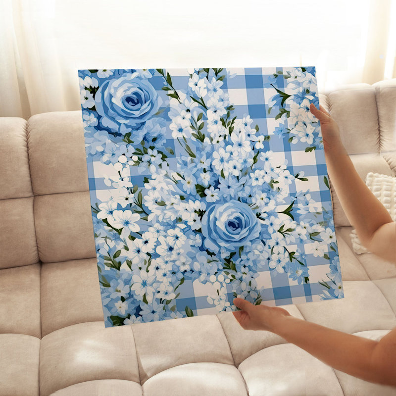 Floral Vichy bleu, fleurs I, reproduction d'art non encadrée, H 28 po x l 28 po