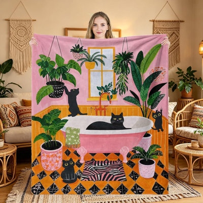 Jeté Funny Cat Matisse rose orange, 40 x 50 po