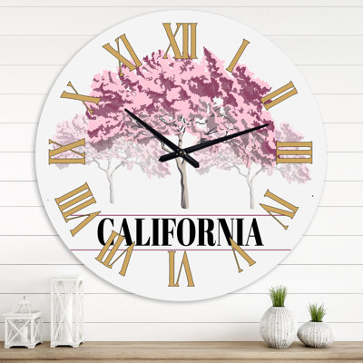 Cherry Blossom Sakura Pink Tree Illustration - Farmhouse wall clock