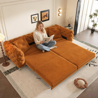 Canapé-lit convertible 3 en 1 de 248 cm (97,7 po), profondeur d'assise de 72 cm (28,4 po), canapé-lit gigogne moderne rembourré, canapé 4 places avec pouf amovible pour appartement, bureau, chambre