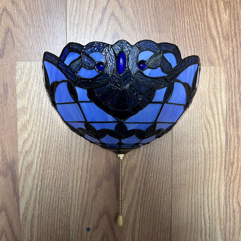 Tiffany Wall Sconces Half Moon Stained Glass Baroque Style Lavender Pull Chain Switch LED Bulb 12"W*6"D*7"H