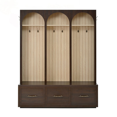 Farmhouse Arched Hall Tree with Bench, Drawers & 8 Hooks