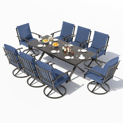 Ensemble de table de salle à manger 9 pièces avec 8 chaises pivotantes et une longue table rectangulaire