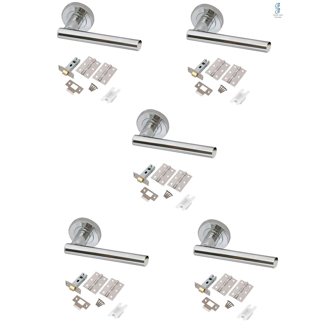 T-Bar Door Handle on Rose with Polished Chrome Finish with Hinges and Tubular - Image 5