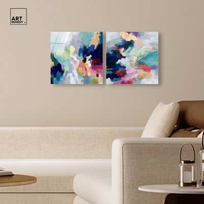 Festival of Hues Duo Acrylic Print Modern Livingroom Art Set by Art Remedy, Ready to Hang, 16 x 16