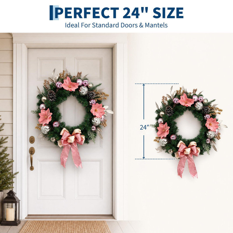 Couronne d'hiver pré-illuminée de 61 cm (24 po), 20 lumières DEL avec minuterie automatique