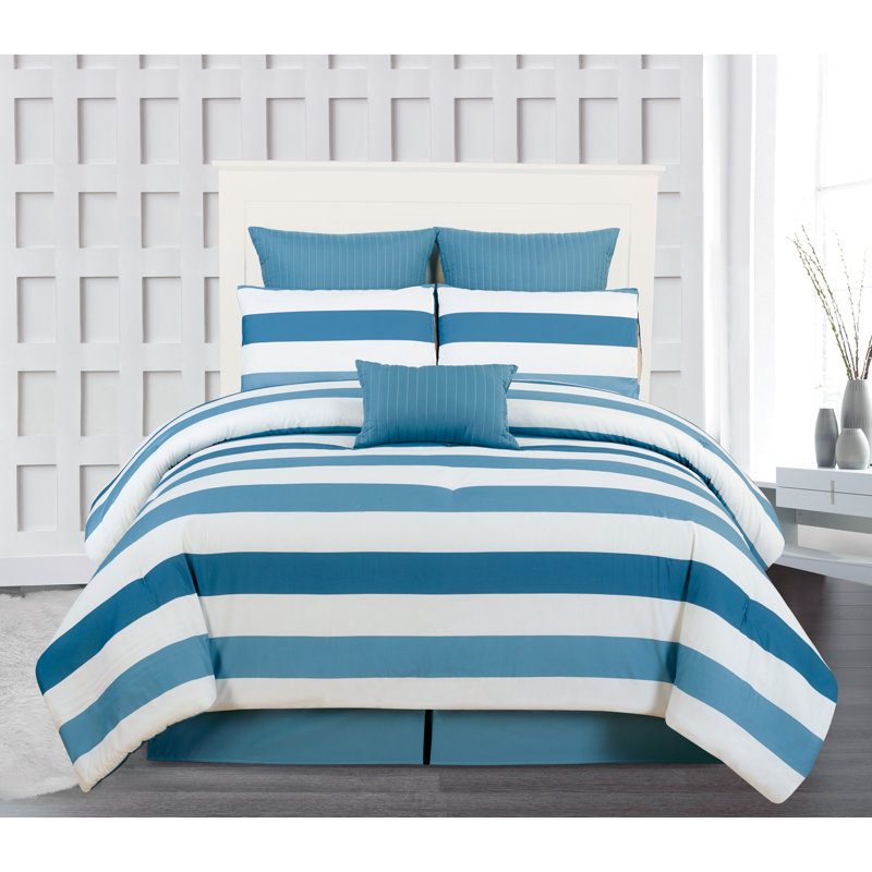 Ensemble d'édredon réversible Darby, Bleu, Édredon très grand et 2 taies d'oreiller